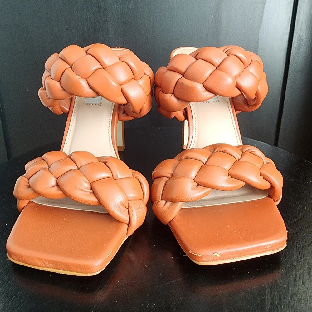Steve Madden Modern Glam Kenley Braided Square Toe Mules Rust Size 8